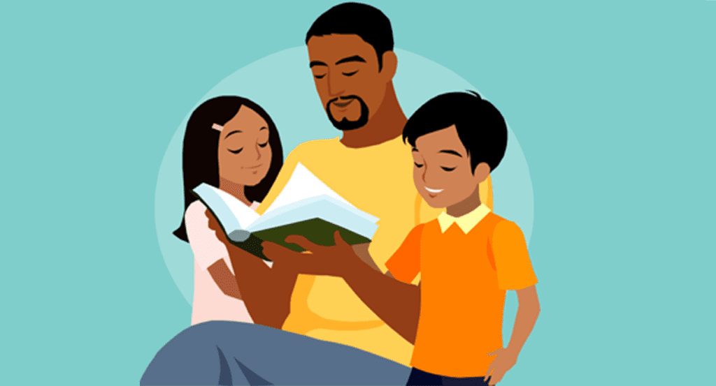 Father reading to children clip art