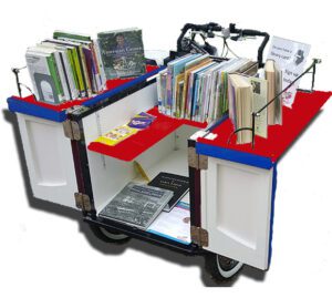Coralville Public Library Book Bike open to show books.