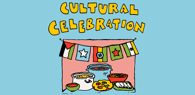 Cultural Celebration drawing of food and flags