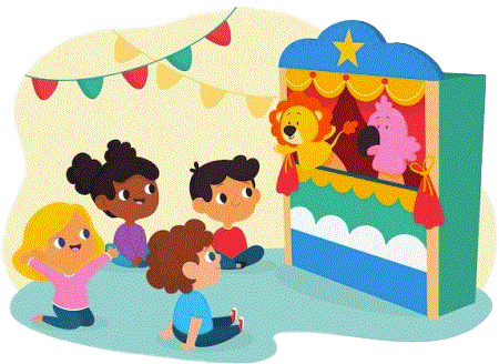 drawing of kids watching a puppet show