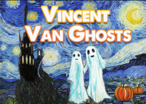 Vincent Van Ghosts - ghosts and pumpkins painted into Vincent Van Goes starry night painting.