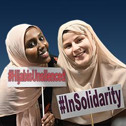 Two women wearing hijab