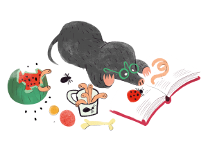 A mole reading a book